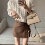 2024 Autumn Winter Soft Woolen High Waist Mini Skirt Women A-line Package Hips Short Skater Party Femme Camel Gray - Image 3