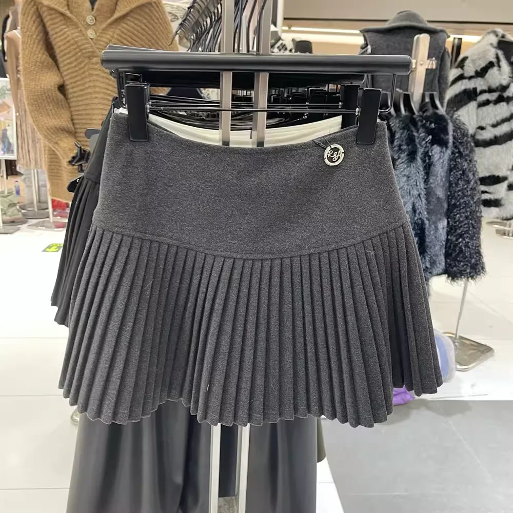 Fashion High Waist Woolen Short A-shaped Pleated Skirt Women Fashion High Waist Woolen Short A-shaped Pleated Skirt Women - Image 1
