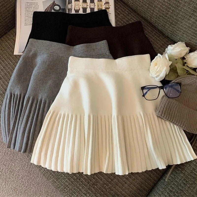 Pleated Mini Skirts Korean Sweet Knitted Skirts Sweet Elastic Waist Ladies Casual Youthful For Women's Clothes Solid Fashion New Pleated Mini Skirts Korean Sweet Knitted Skirts Sweet Elastic Waist Ladies Casual Youthful For Women's Clothes Solid Fashion New - Image 1