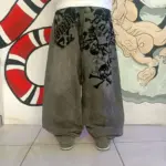 Retro New Southpole Jeans Skull Watermark Loose Jeans Men's and Women's Y2K Harajuku Gothic Hip Hop Skateboard Pants Street Wear