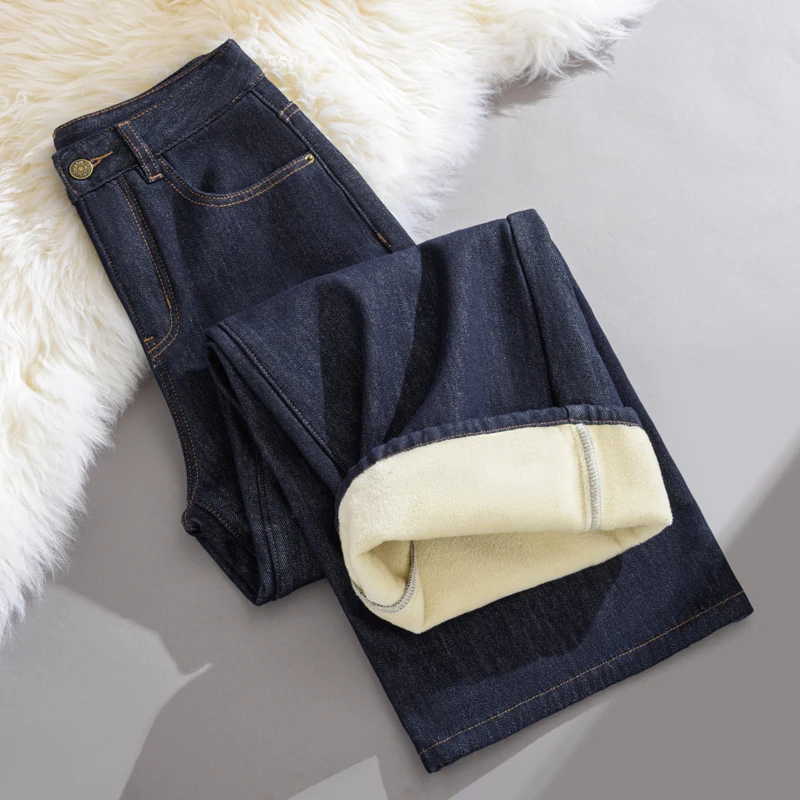 Winter Fleece Lined Jeans for Woman Y2k Pants 2025 Wide Leg Blue Loose Straight Trousers Pear Shape Body Comfort Fashion Trend Winter Fleece Lined Jeans for Woman Y2k Pants 2025 Wide Leg Blue Loose Straight Trousers Pear Shape Body Comfort Fashion Trend - Image 1