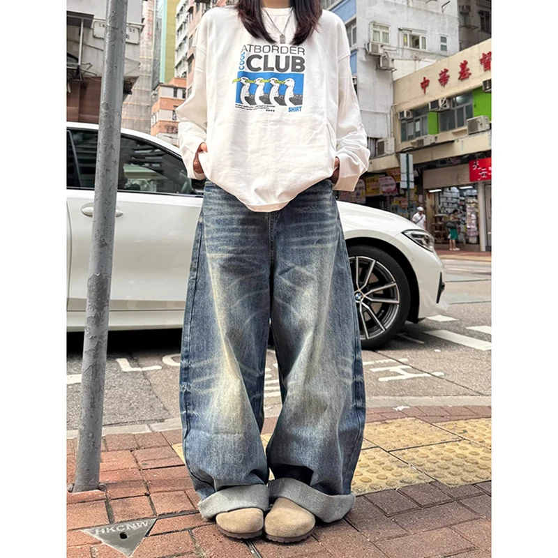 Women's Blue Y2k Oversize Jeans Harajuku Vintage Wide Leg Denim Trousers American Retro 2000s Style Boyfriend Jeans Pants Autumn Women's Blue Y2k Oversize Jeans Harajuku Vintage Wide Leg Denim Trousers American Retro 2000s Style Boyfriend Jeans Pants Autumn - Image 1