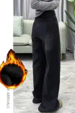 Womens Jeans Y2k Jeans Flared Trousers Black Gray Straight Leg Winter Warm Fleece Lined Loose Fit High Waist Wide Leg Fashion - Image 5