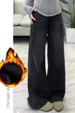 Womens Jeans Y2k Jeans Flared Trousers Black Gray Straight Leg Winter Warm Fleece Lined Loose Fit High Waist Wide Leg Fashion - Image 2