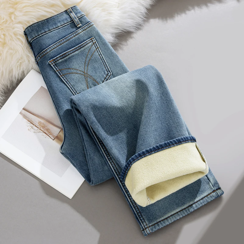 Y2k Pants Jeans for Woman Winter Fleece Lined 2025 New Thick Warmth Slim Wide Leg Straight Trousers Fashion casual Y2k Pants Jeans for Woman Winter Fleece Lined 2025 New Thick Warmth Slim Wide Leg Straight Trousers Fashion casual - Image 1
